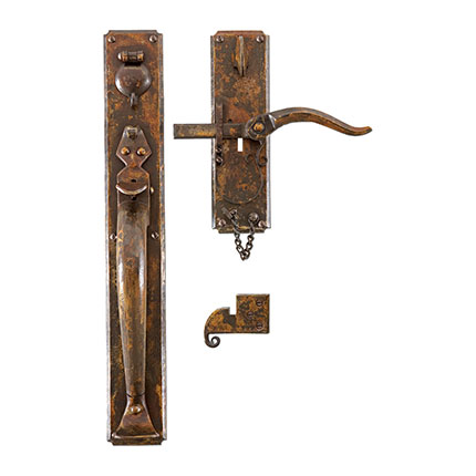 Hand Forged Iron Normandy Thumblatch-Strikebar Latch Mortise Entry Set 